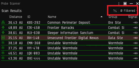 Probe Scanner — filtr Cosmic Signatures
